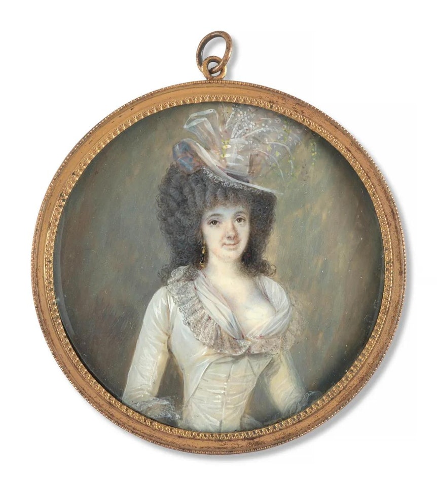Portrait of a lady wearing a tall white hat, called Princess of Lamballe by French School