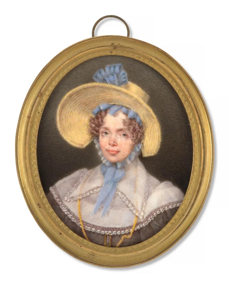 Portrait of a young lady wearing a straw hat by French School