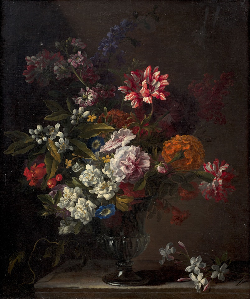 Bouquet of flowers on an entablature by Jean Baptiste Monnoyer