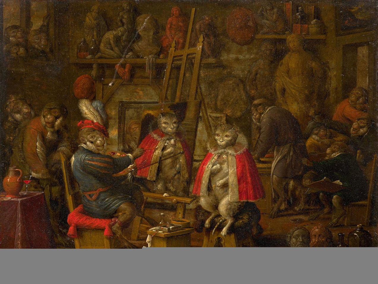 The workshop of the painter monkey by Nicolaes Van Veerendael