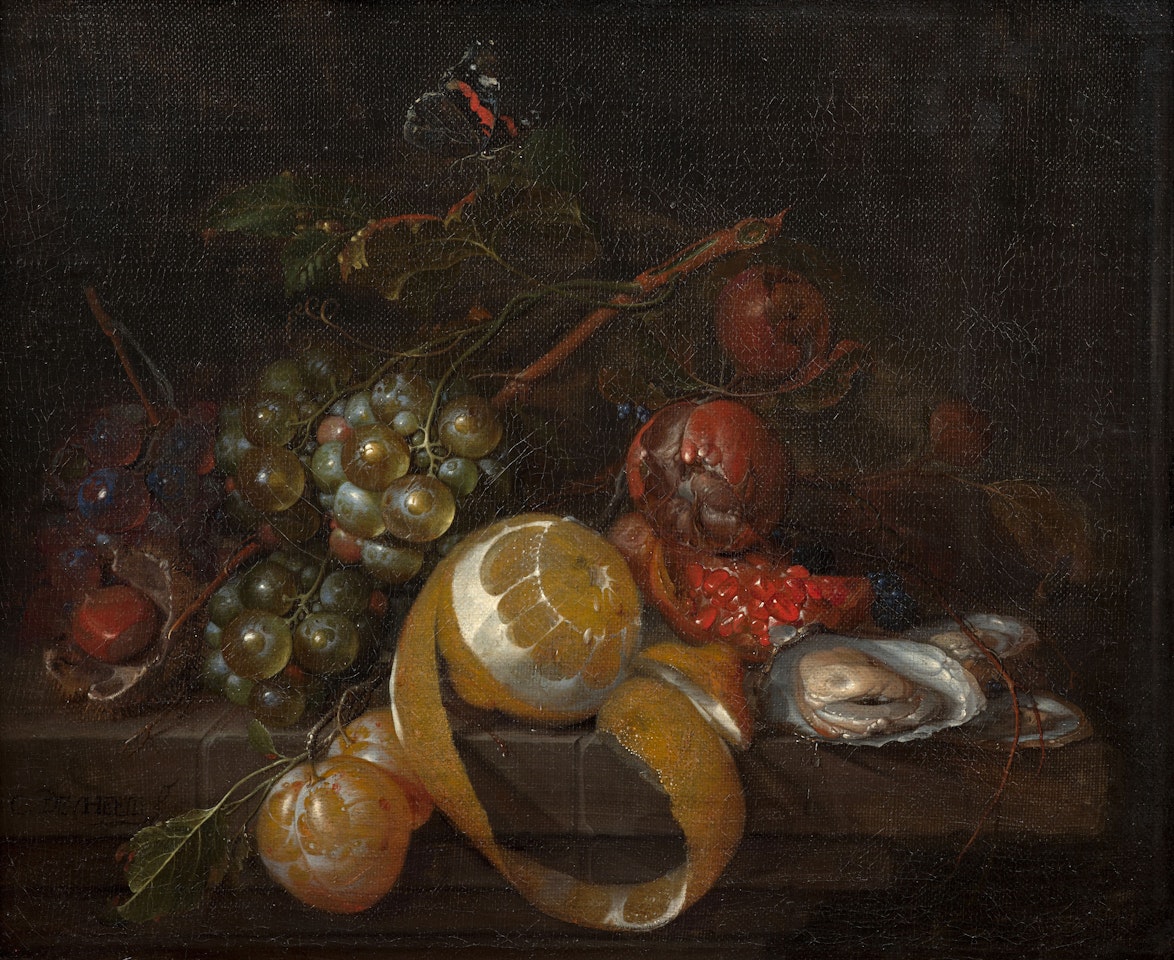 Composition with lemon, grappes and oysters by Cornelis de Heem