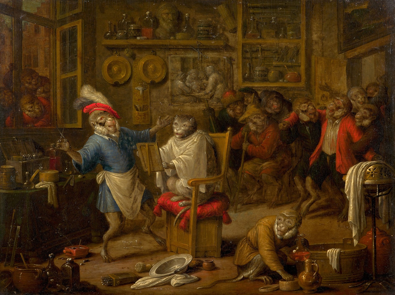 L"atelier du singe coiffeur by Nicolaes Van Veerendael