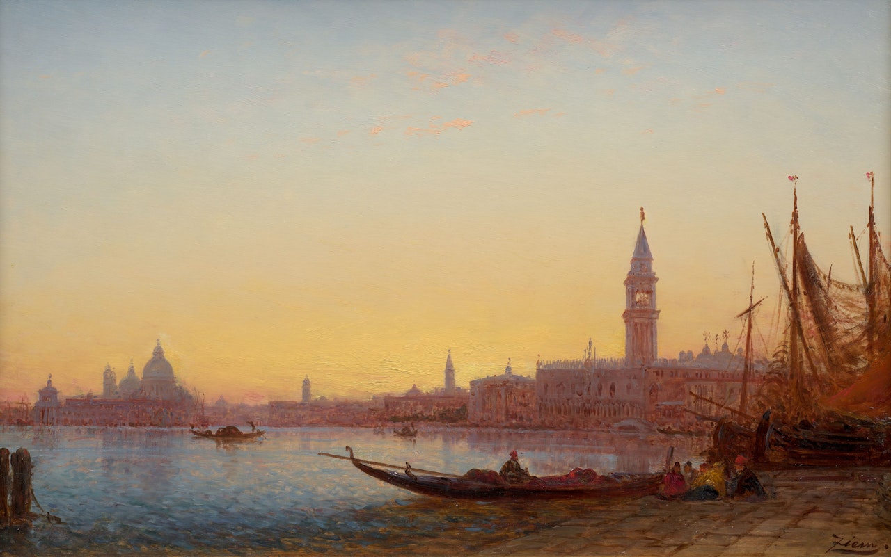Gondolas in the Grand Bassin, Venice by Félix Ziem
