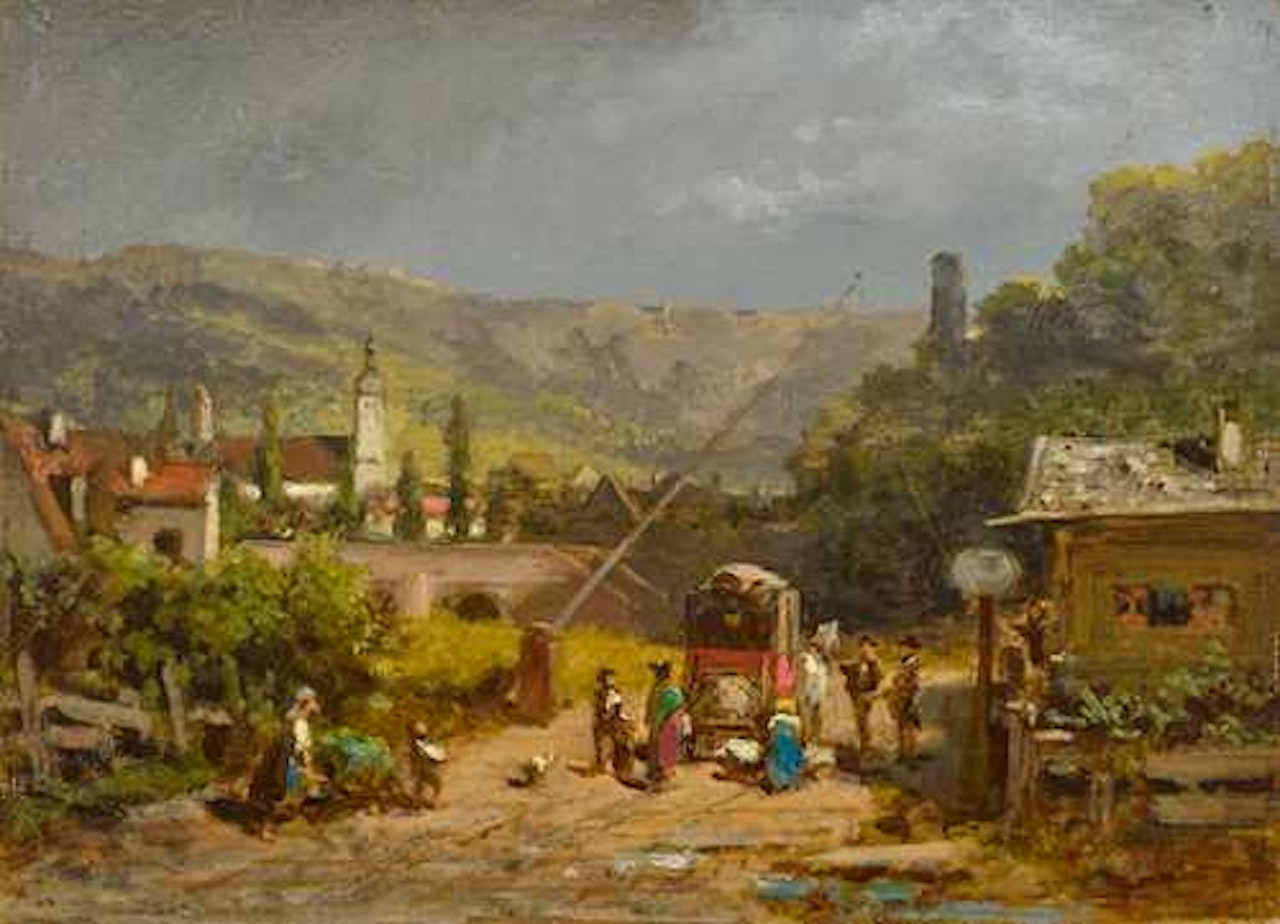 At the turnpike before a town by Carl Spitzweg