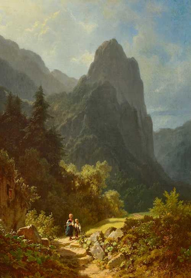 School children beneath the Ammergauer Kofel. by Carl Spitzweg