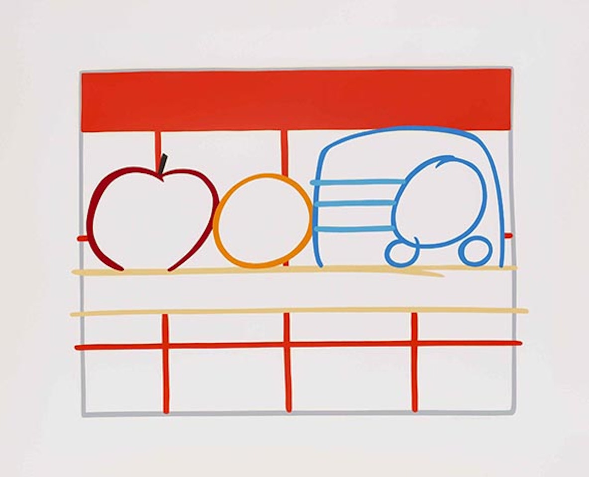 Still life with apple, orange and radio by Tom Wesselmann