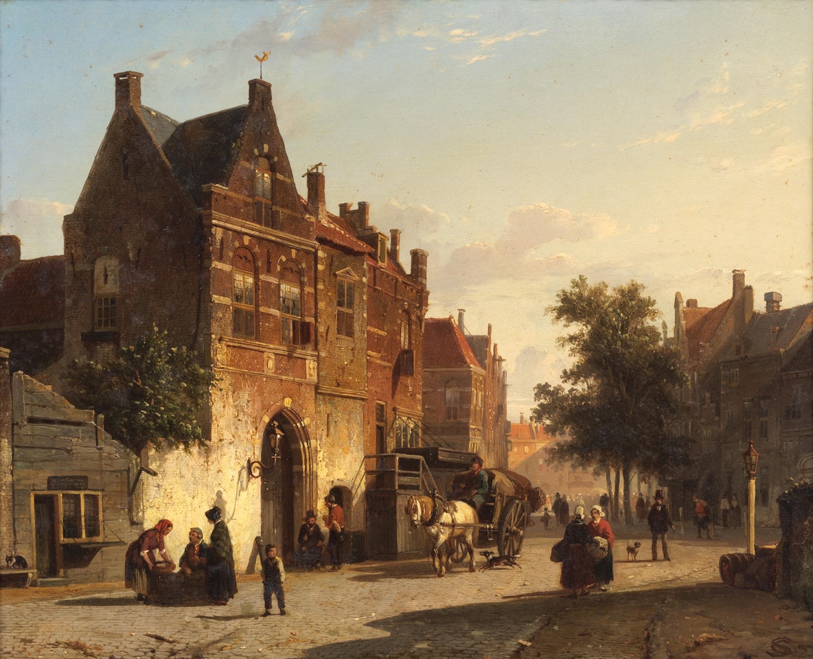 Marketplace in a Dutch town by Cornelis Springer