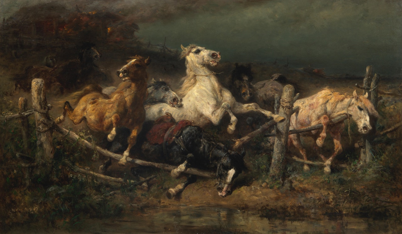 Fleeing Wallachian horses by Adolf Schreyer