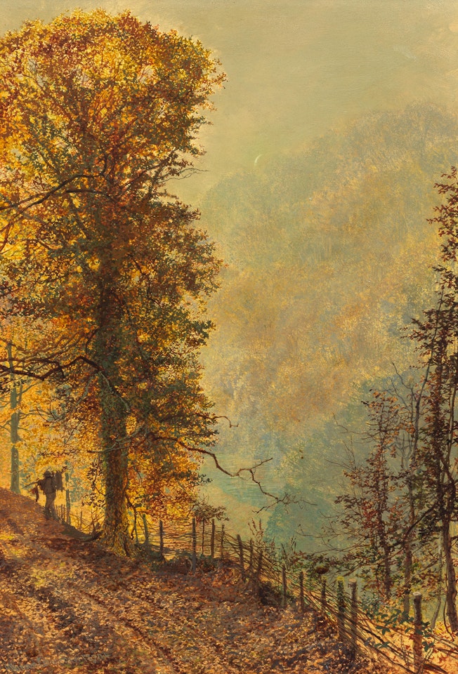A rabbit hunter on a riverside road by John Atkinson Grimshaw