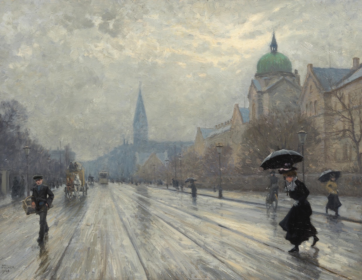 Øster Farimagsgade Street, Copenhagen with the Kommunehospital to the right and a distant view of Skt. Andreas Kirke by Paul Fischer