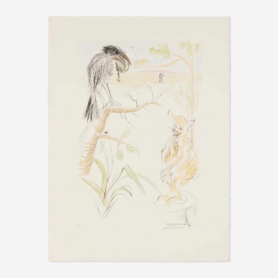 Le corbeau et le renard (from the Le Bestiaire de la Fontaine Dalinisé portfolio) by Salvador Dali