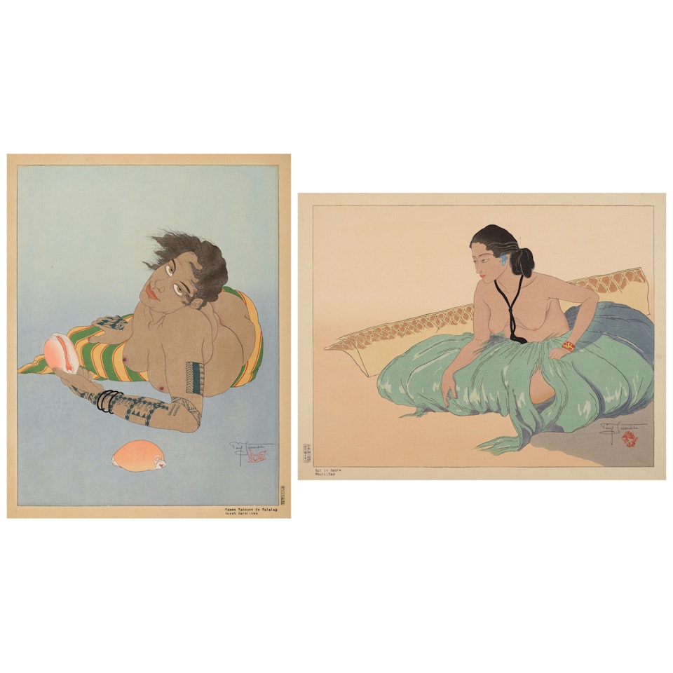 Femme Tatouée de Falalap, Ouest Carolines; Sur le Sable, Rhull, Yap (2 works) (Miles 26; 44) by Paul Jacoulet