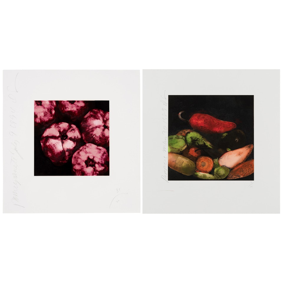 Pomegranates, from Fruits and Flowers III; Peppers (2 works) by Donald Sultan