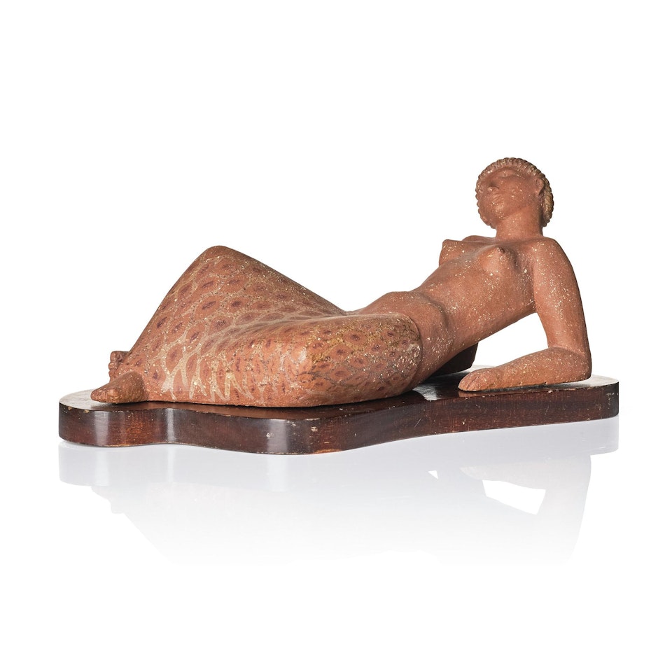 a chamotte stoneware sculpture of a reclining woman by Stig Lindberg