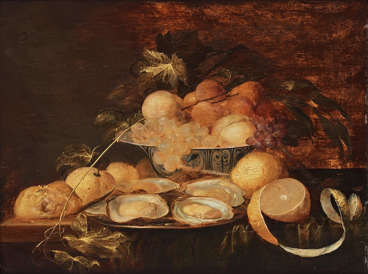 Still Life with Oysters, Fruits, and Kraak Porcelain Dish by Jan Davidsz de Heem