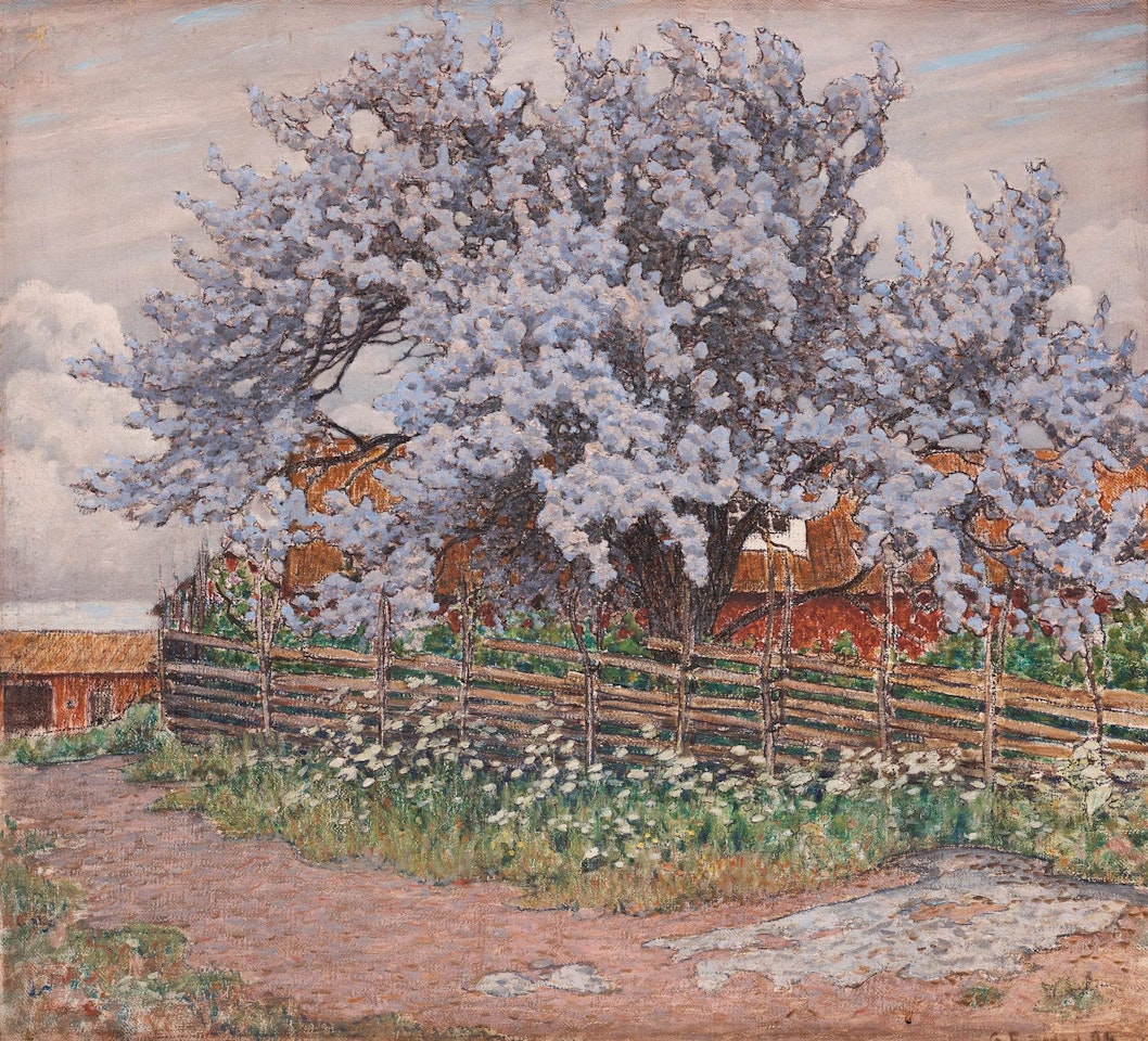 Blooming spring trees by Gustaf Fjaestad