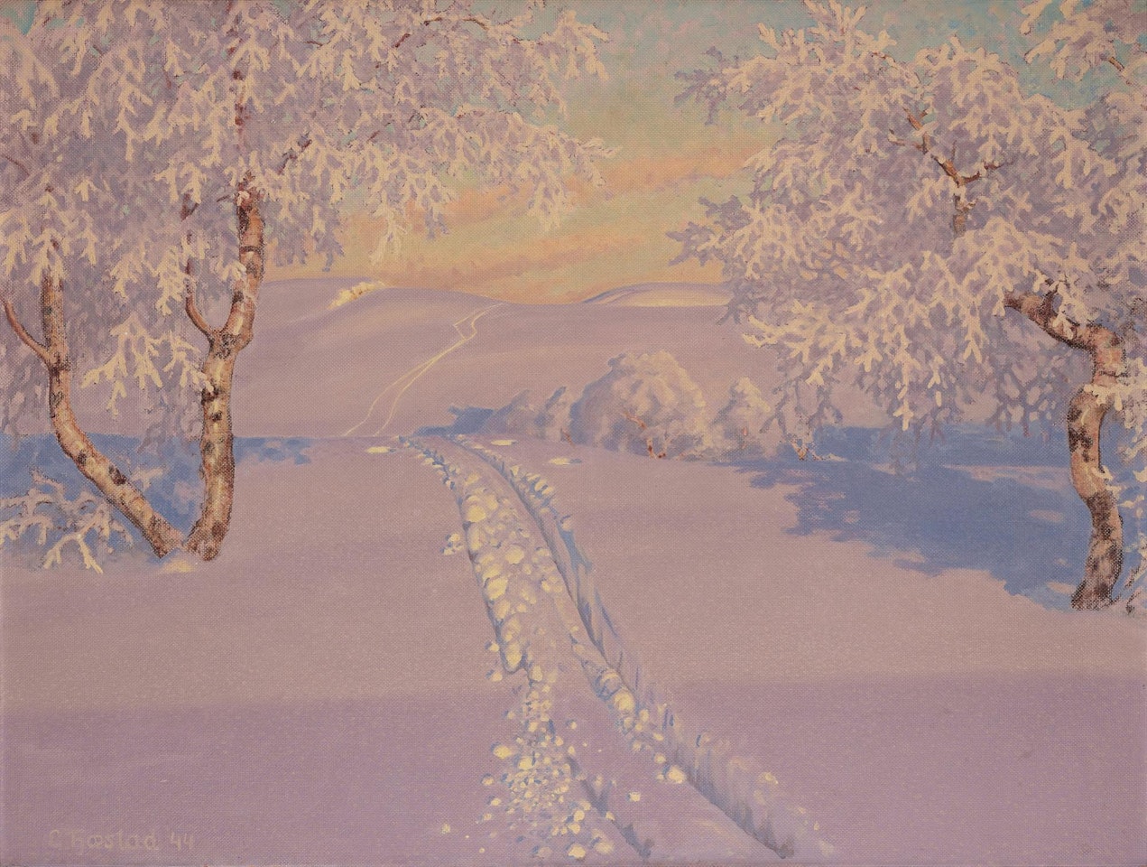 Ski Tracks in the Afternoon Sun by Gustaf Fjaestad