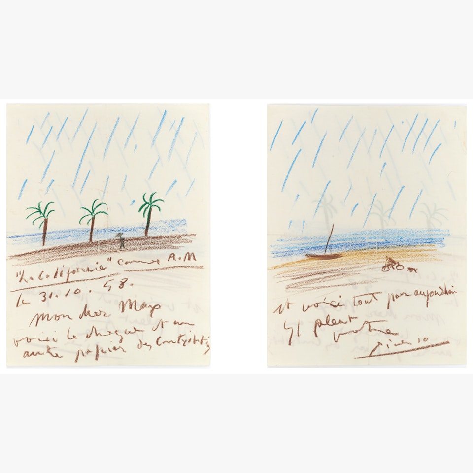 Palmiers sous la pluie - Barque, vélo, chien sous la pluie by Pablo Picasso