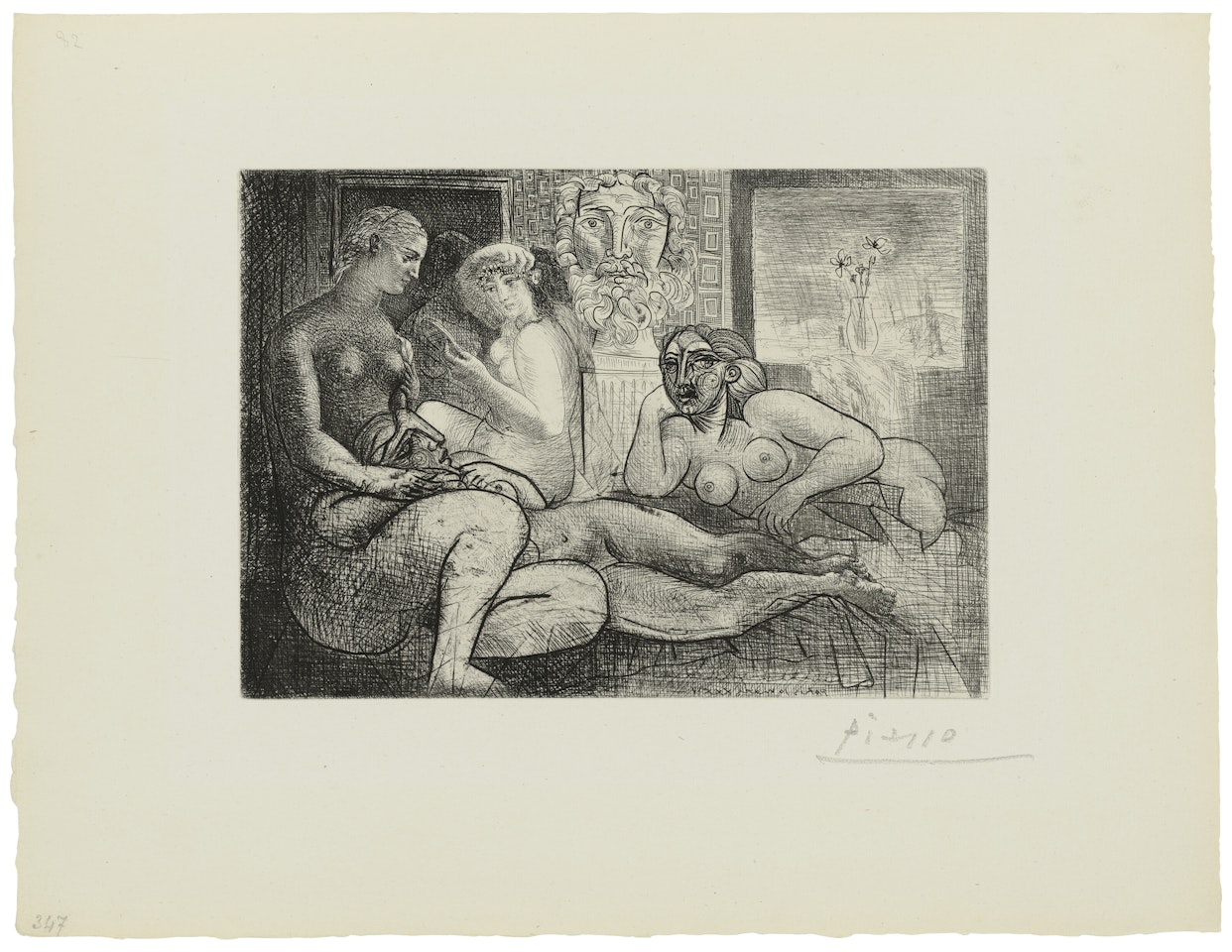 Quatre femmes nues et tête sculptée, from: La Suite Vollard by Pablo Picasso