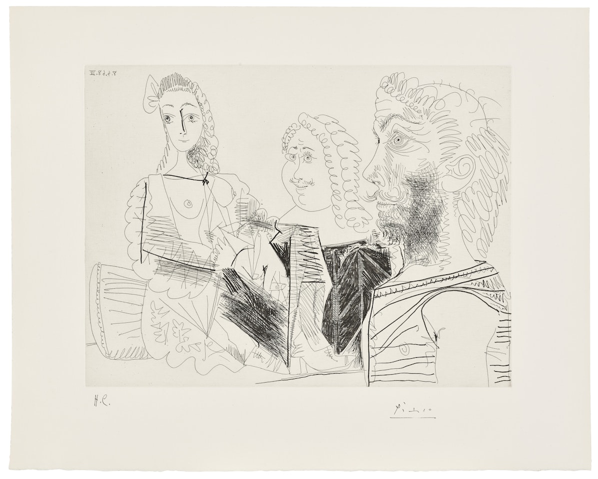 Homme en gilet afghan songeant aux amours d"un "Mousquetaire" et de sa dulcinée, from: La Serié 347 by Pablo Picasso