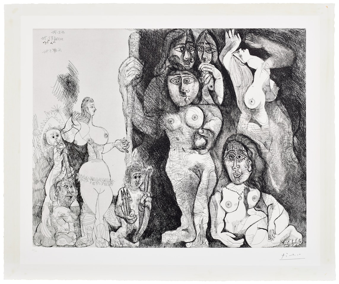 Spectacle, l"amour s"aventurant chez les femmes (Performance, Cupid Venturing Into the World of Women), plate 13 from Série 156 (Bl. 1868, Ba. 1873) by Pablo Picasso