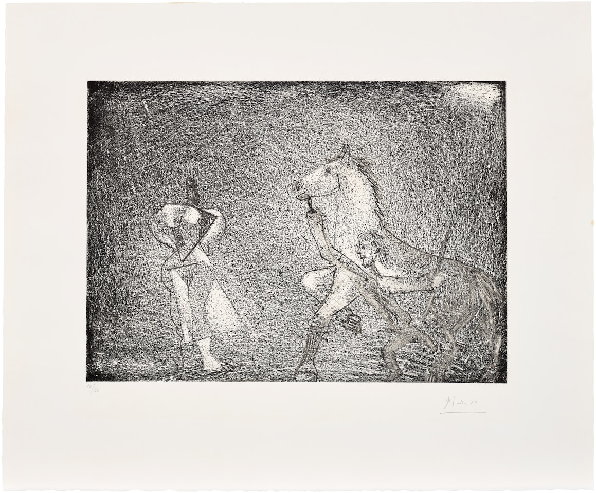 Homme arrêtant un cheval devant une femme (Man Stopping a Horse in Front of a Woman), plate 57 from Série 347 (Bl. 1537, Ba. 1553) by Pablo Picasso