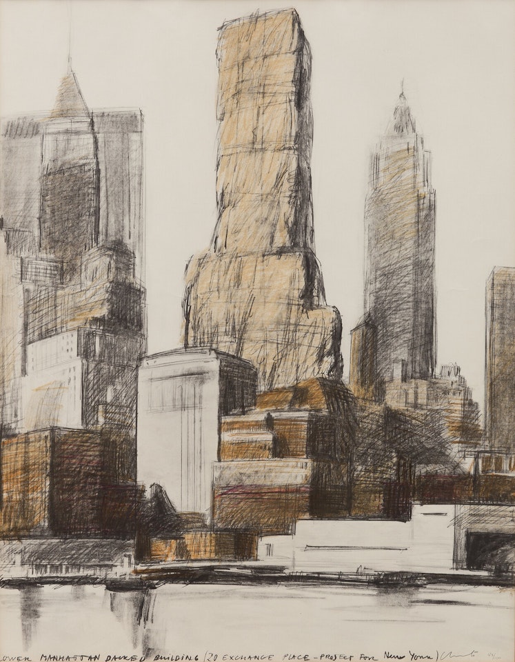 Lower Manhattan Packed Building, 20 Exchange Place, Project for New York by Christo