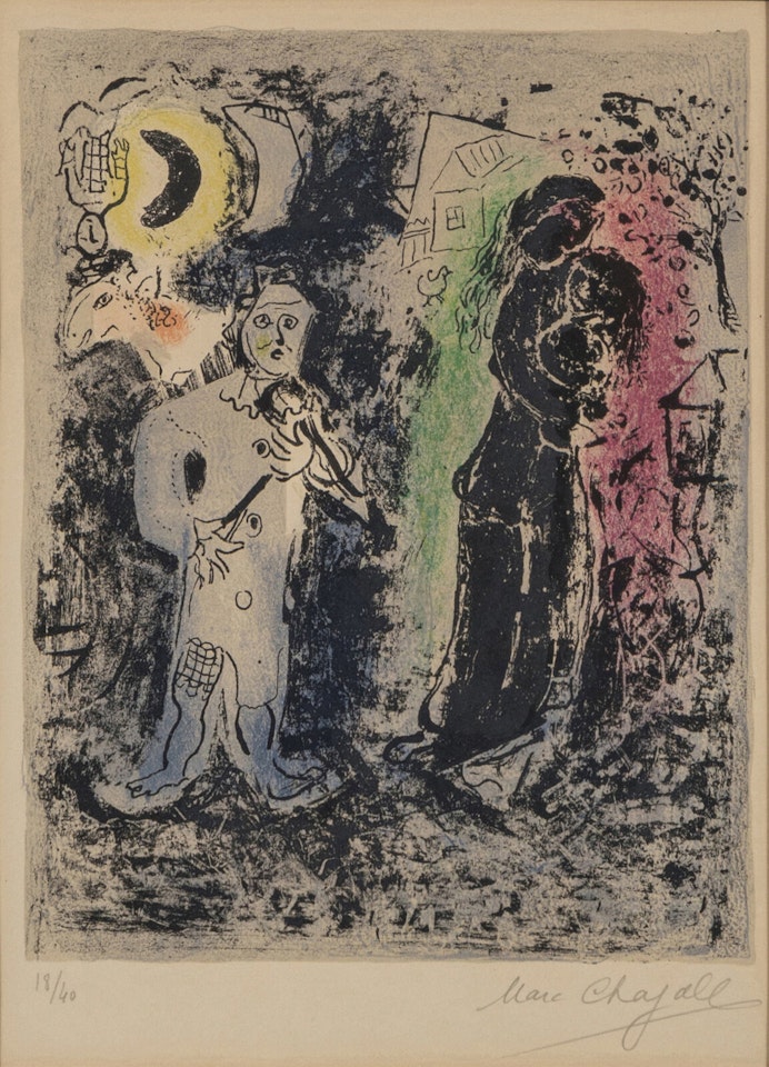 Couple noir au musicien by Marc Chagall