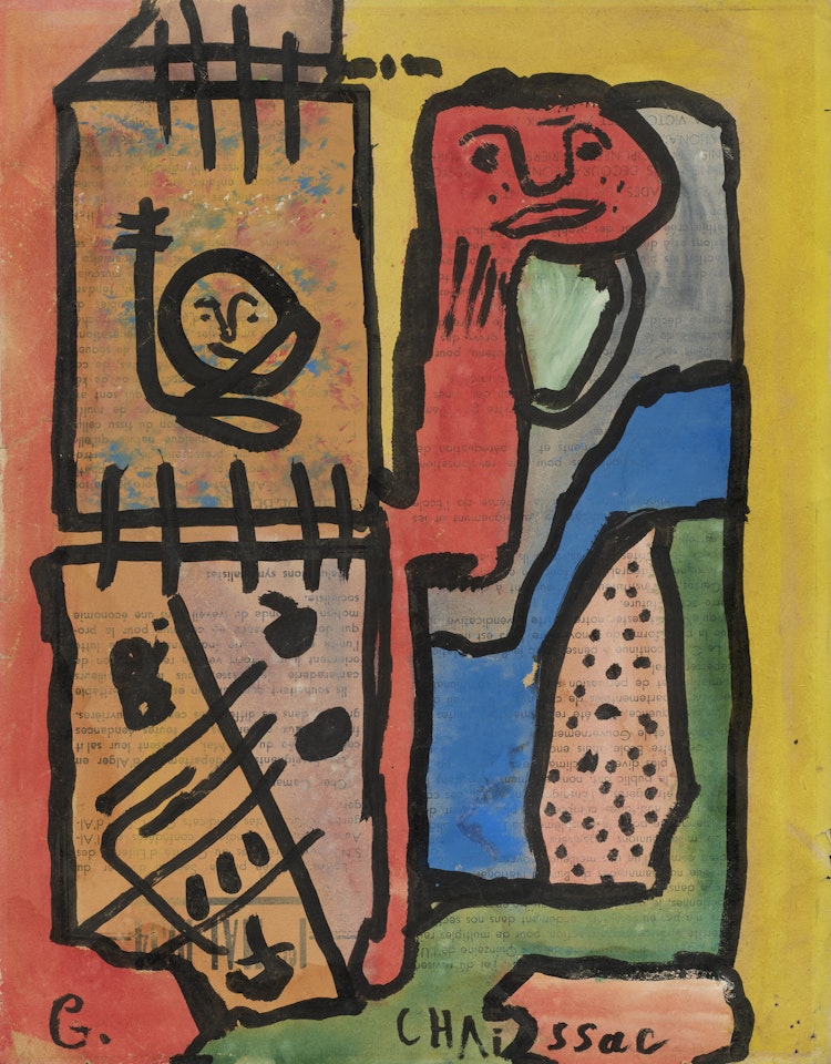 Composition aux deux visages, structurée en 3 rectangles by Gaston Chaissac