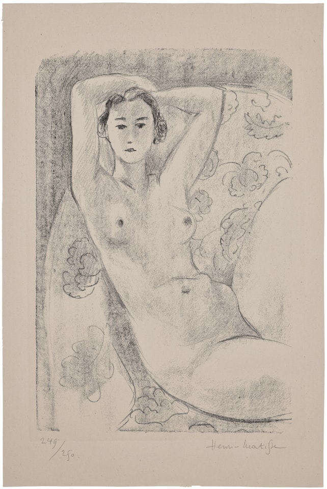 Nu assis dans un fauteuil au décor fleuri by Henri Matisse