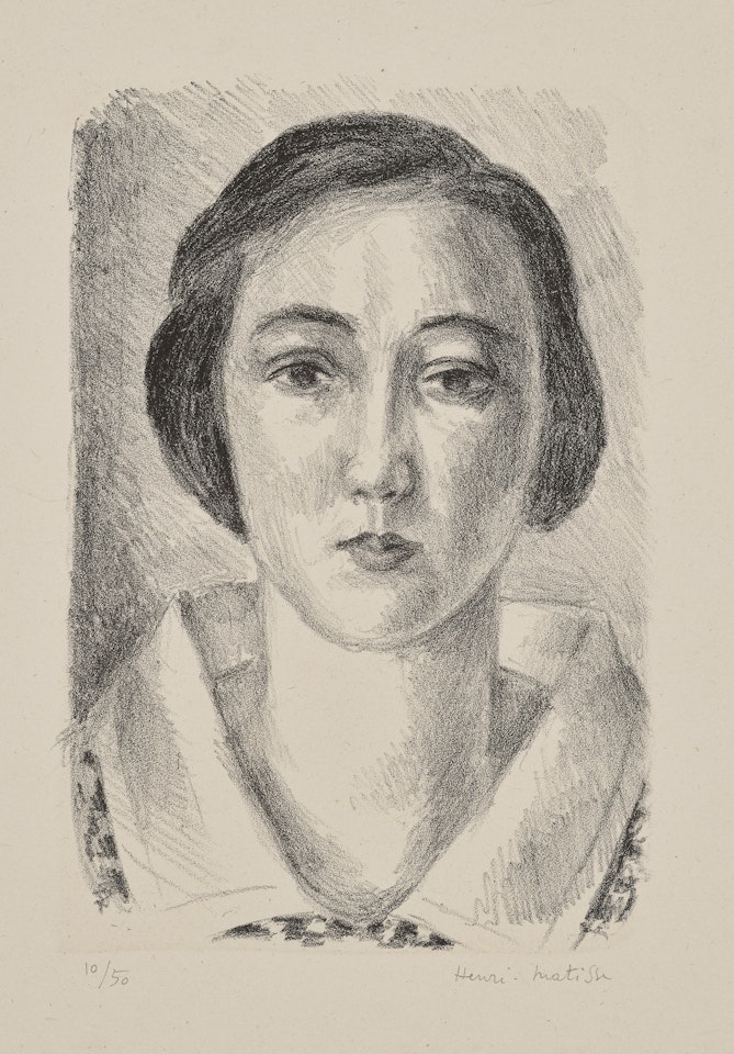 Jeune fille en robe fleurie au col d"organdi by Henri Matisse