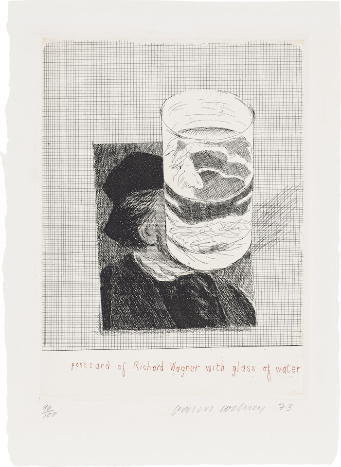 Postcard of Richard Wagner with a Glass of Water, from Eighteen Small Prints (S.A.C. 154) by David Hockney