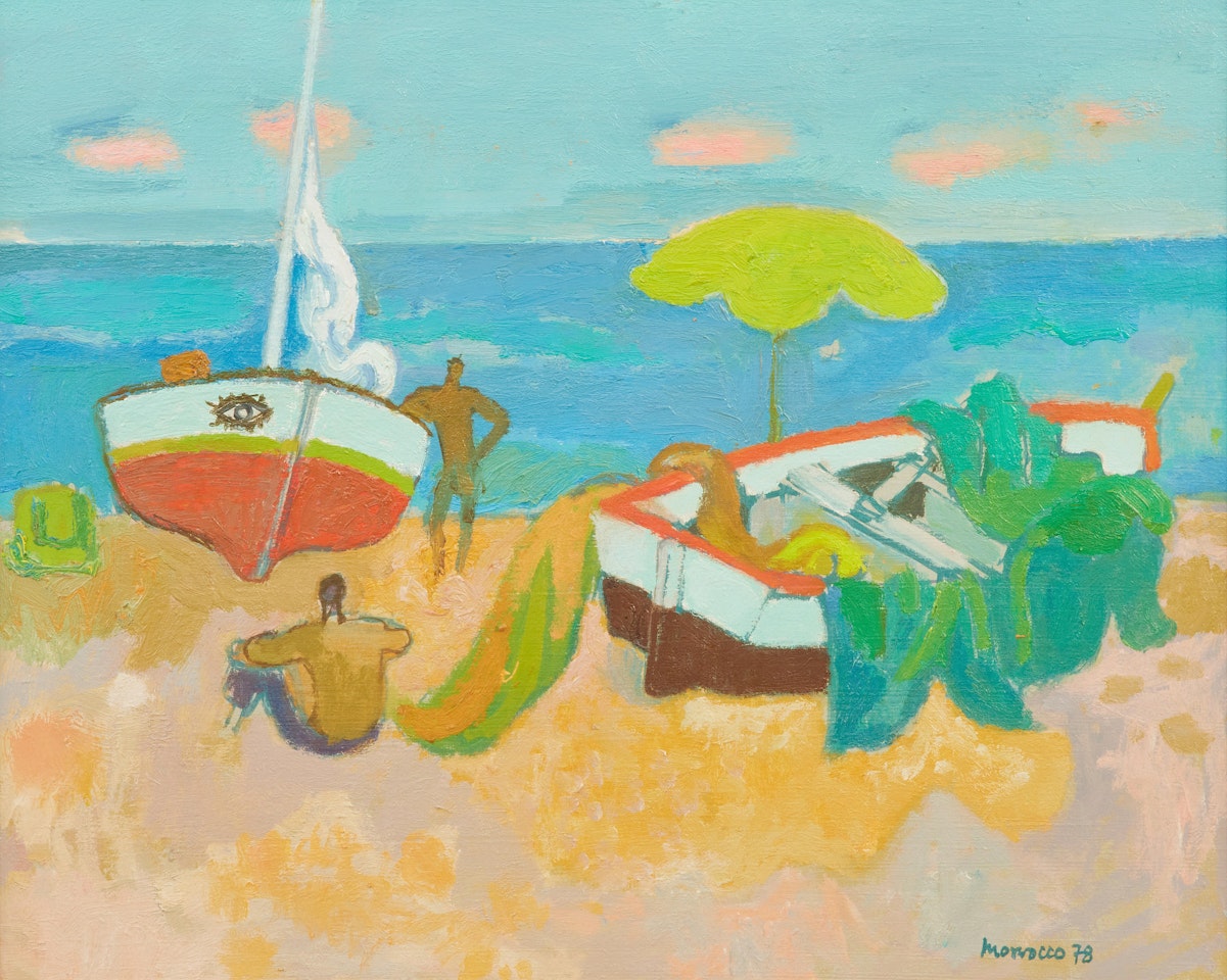 "Mending nets, evening" by Alberto Morrocco