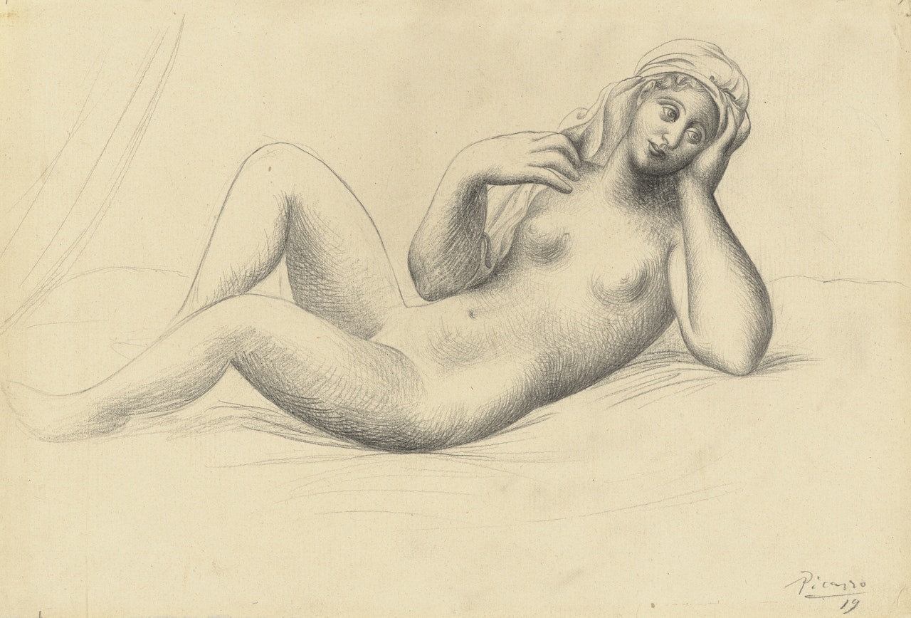 Femme nue allongée et coiffée d"un turban by Pablo Picasso