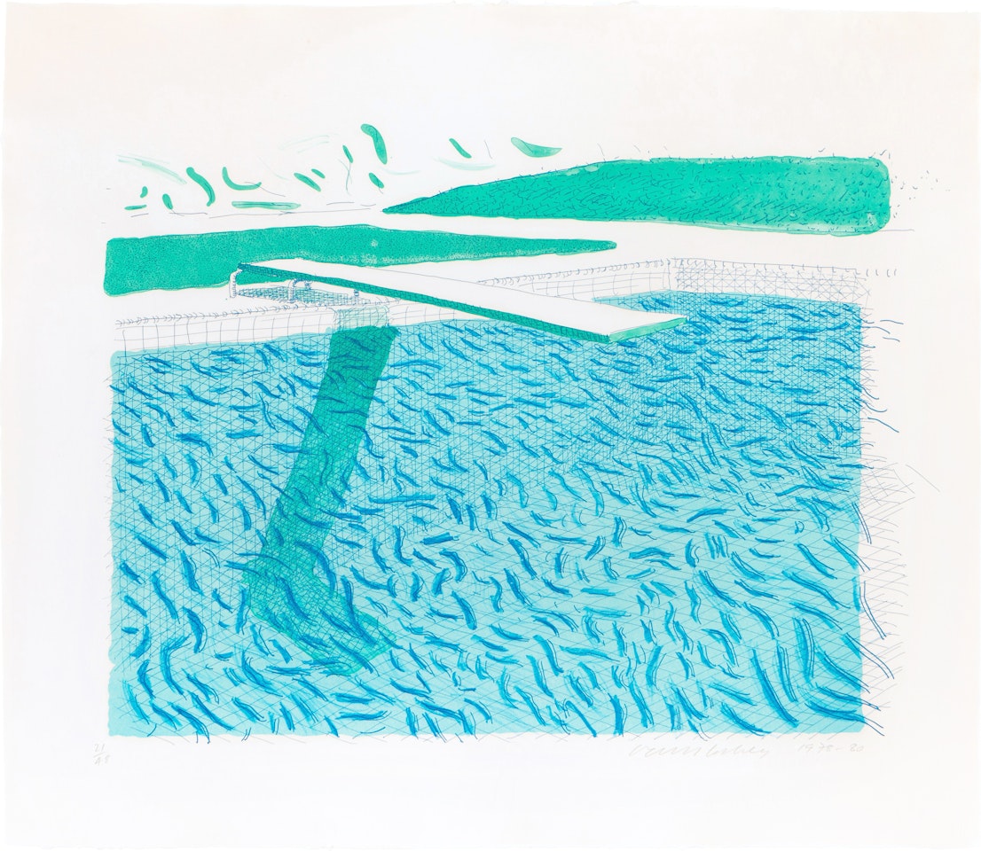 Lithographic Water Made of Lines, Crayon, and a Blue Wash by David Hockney