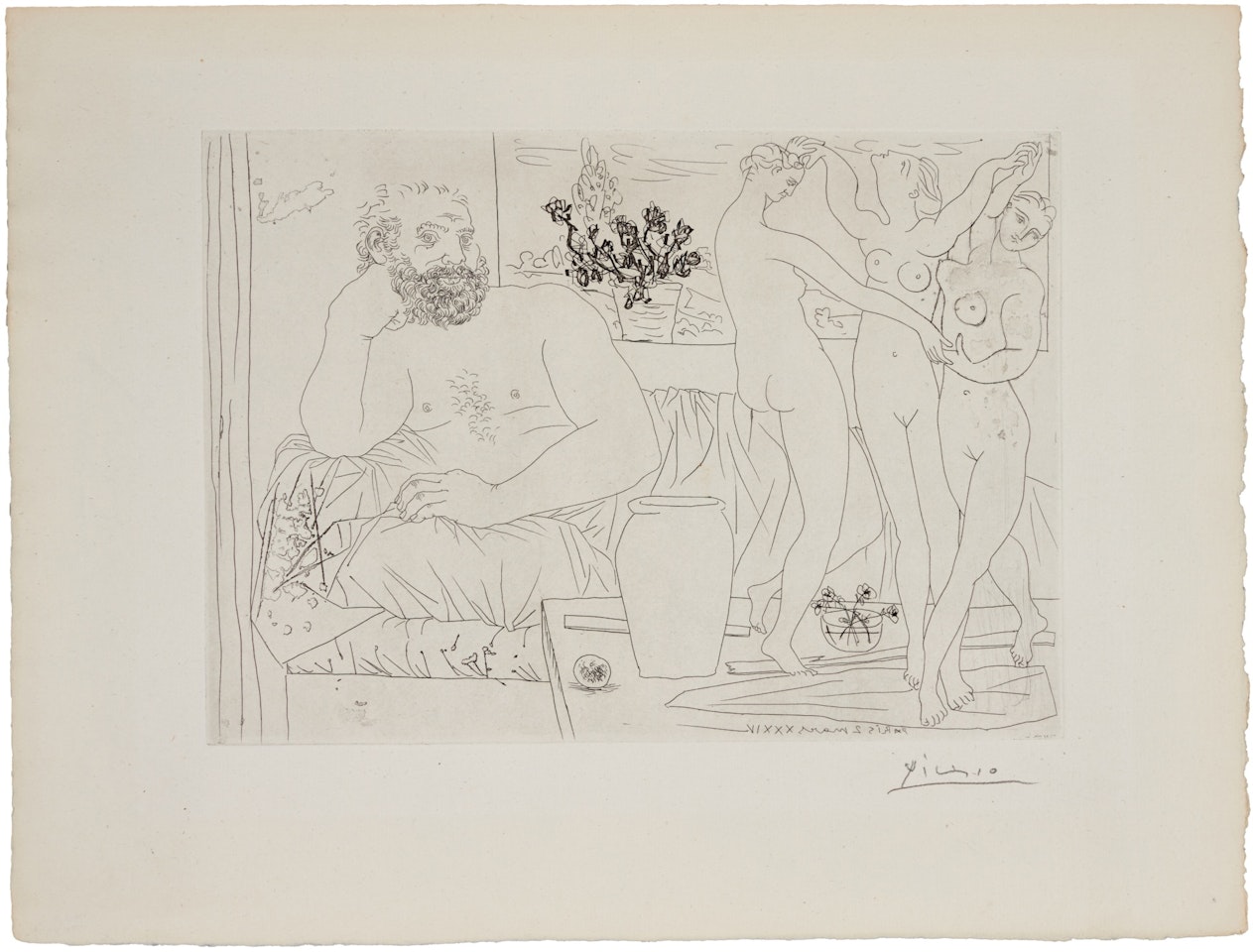 Sculpteur et trois danseuses sculptées , from la suite Vollard (B. 217; Ba. 421) by Pablo Picasso