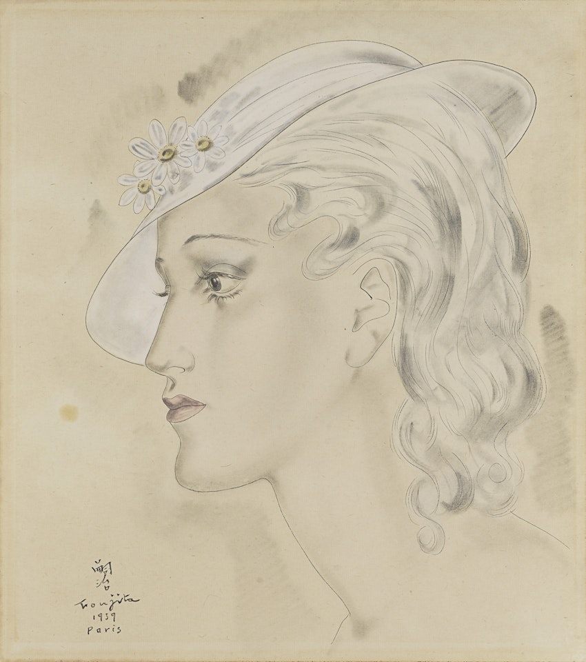 Buste de femme au chapeau blanc by Leonard Tsuguharu Foujita