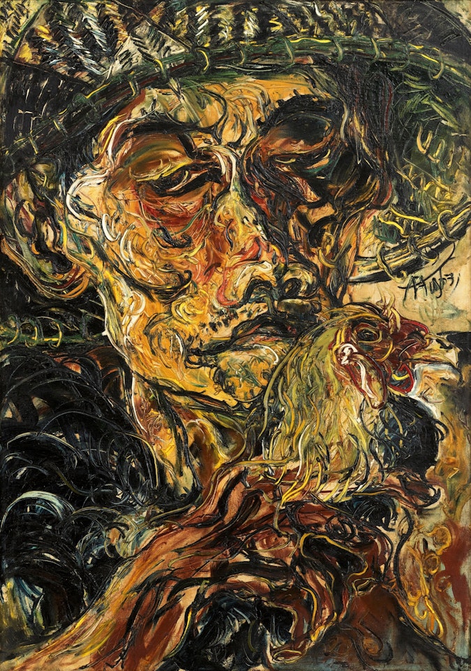 Man with the fighting cock by Affandi
