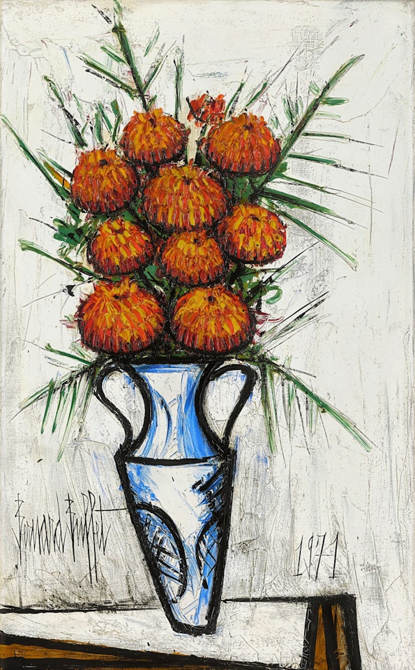 Zinnias, vase à anses by Bernard Buffet