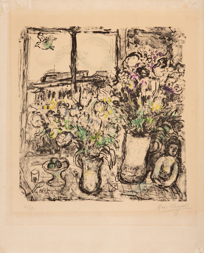Fleurs devant la fenêtre by Marc Chagall
