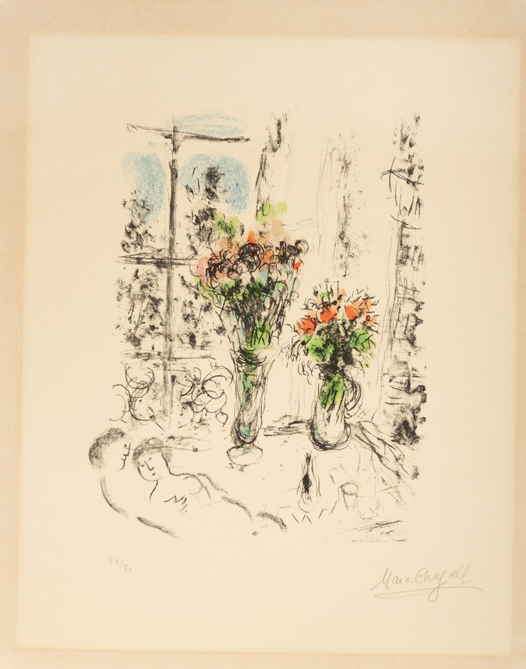 Couple aux deux bouquets by Marc Chagall
