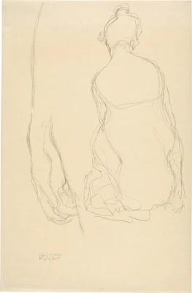 Study for Eve in the painting Adam and Eve and a Seated Woman seen from behind by Gustav Klimt