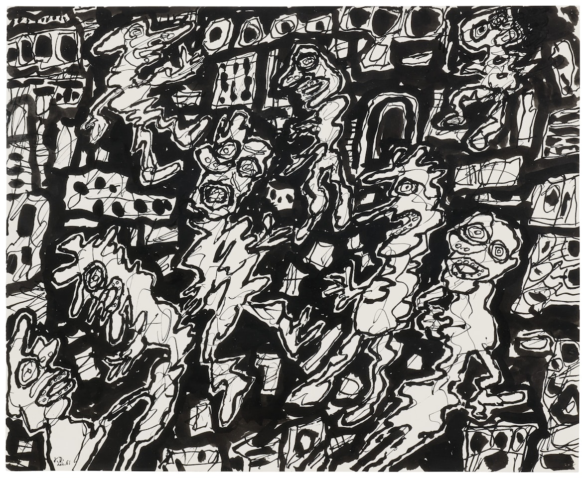 Site urbain avec huit personnages by Jean Dubuffet