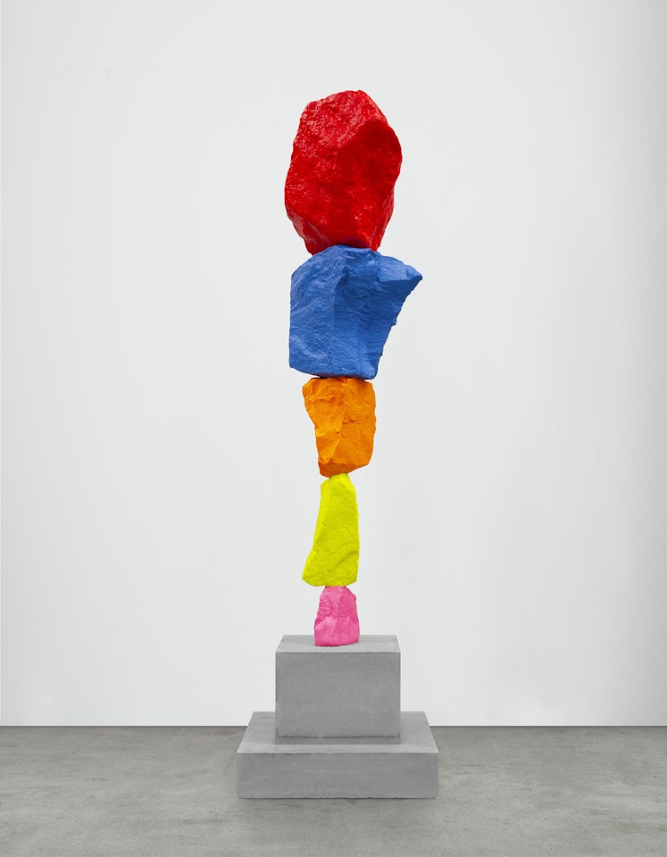 pink yellow orange blue red mountain by Ugo Rondinone