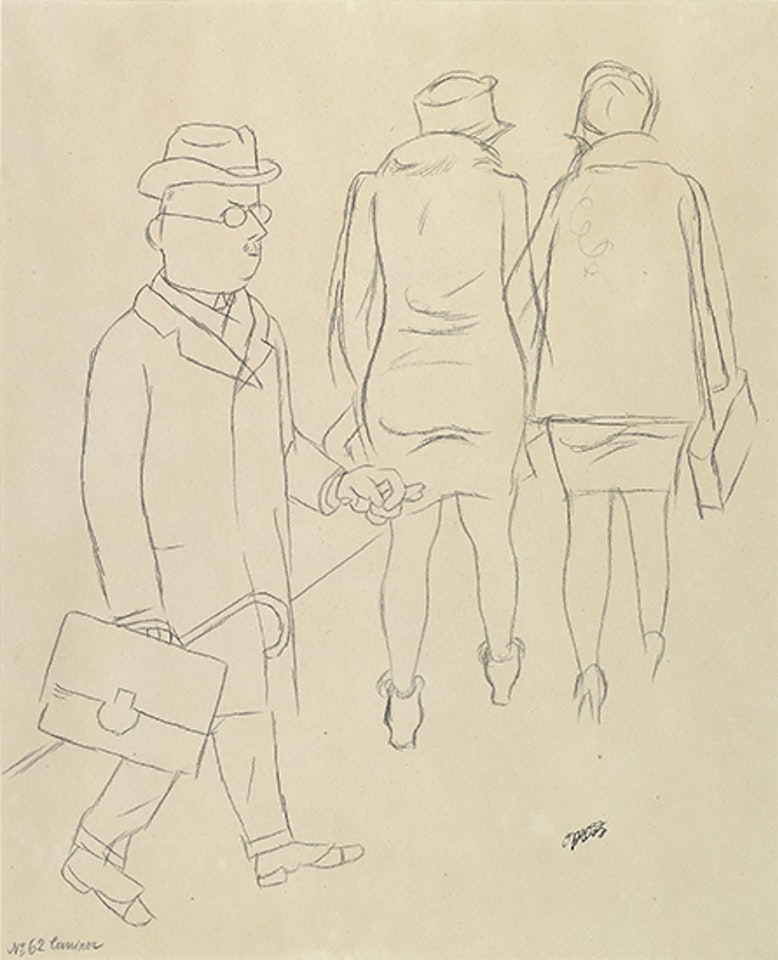 Strassenzene mit Zwei Dame und Mann mit Hut by George Grosz