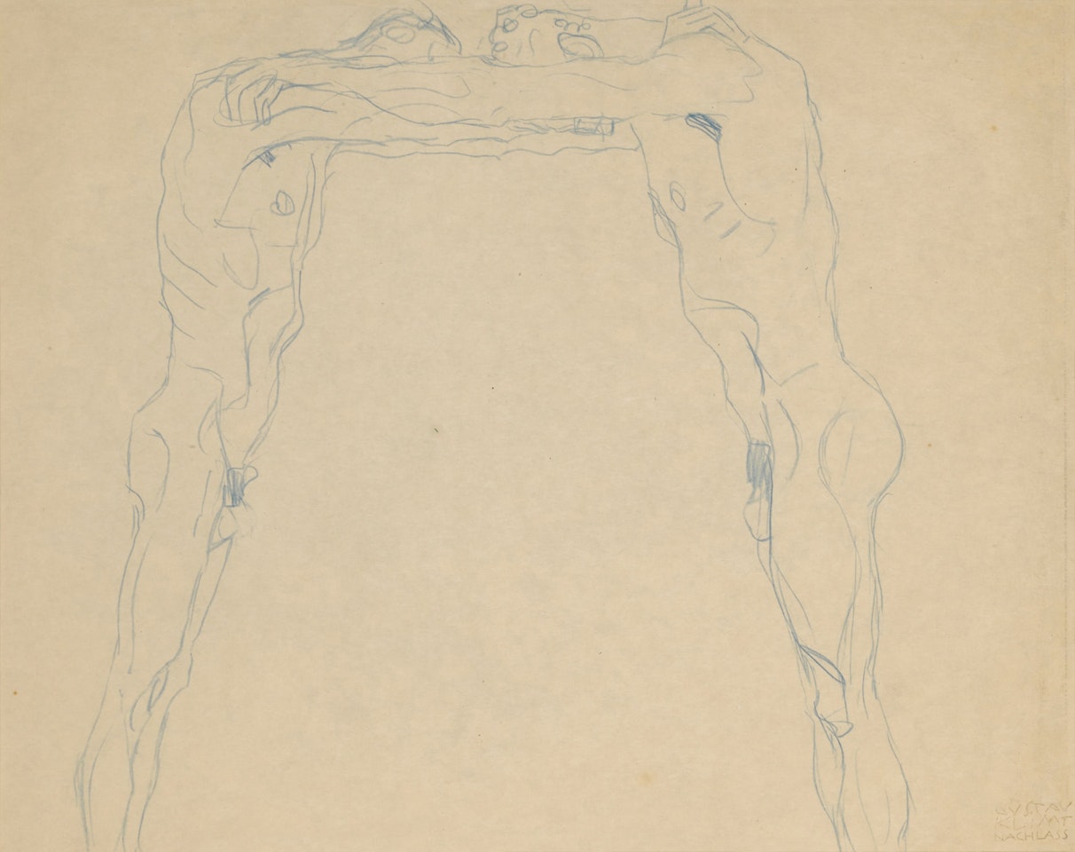 Zwei sich gegeneinander stützende Männerakte (Two Male Nudes Bracing Each Other) by Gustav Klimt
