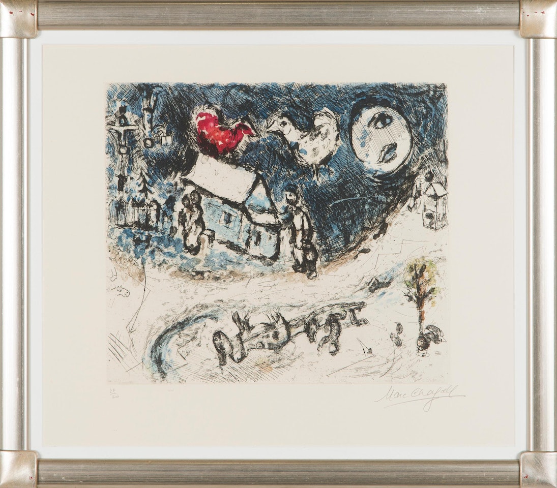 Les coqs sur le toit by Marc Chagall