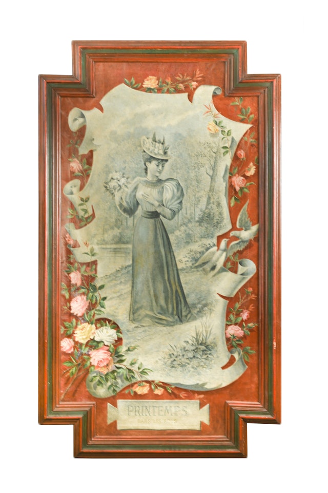 The Seasons - Allegorical portraits of ladies in cartouches, against a background of flowers and fruit representing the seasons by French School