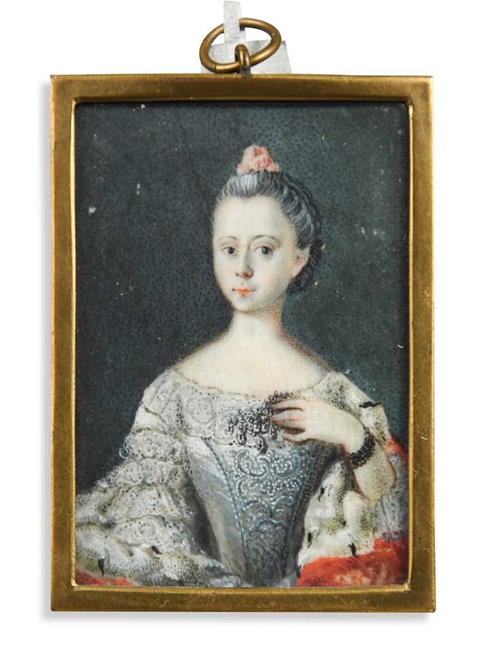 Portrait miniature of a noblewoman, believed to be Princess Sophie Antoinette of Brunswick-Wolfenbüttel (1724-1802) by German School