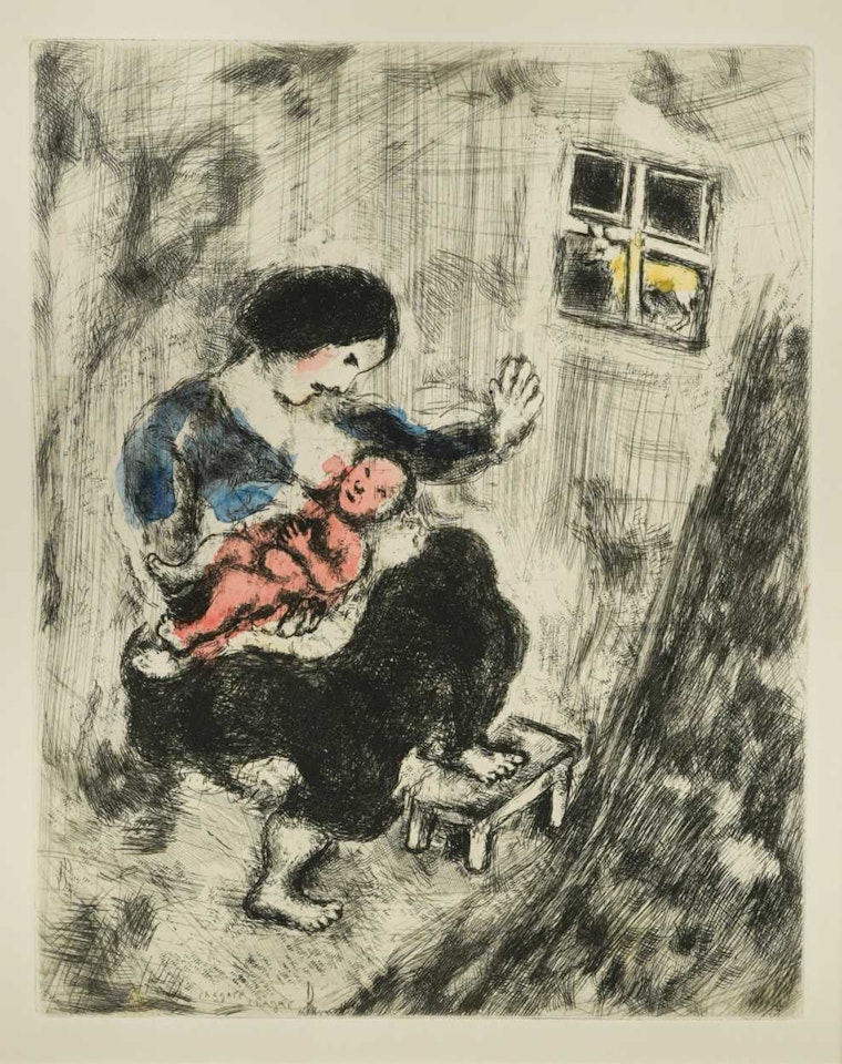 The Wolf, The Mother, and Her Child; from La Fontaine"s Fables by Marc Chagall